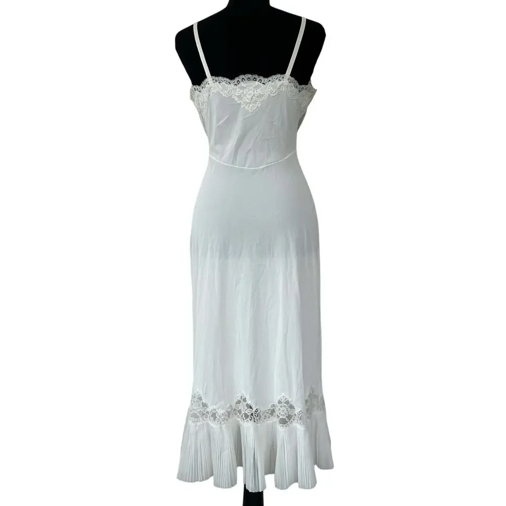 Vintage Vanity fair slip dress babydoll lace top 80s 90s  pleated hem 34 tall - Picture 7 of 16